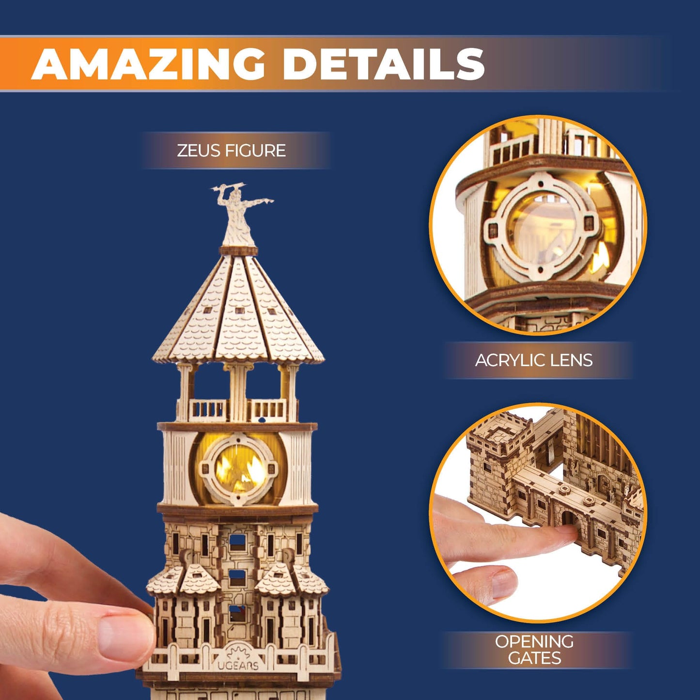 Ugears Lighthouse of Alexandria 3D Puzzle - DIY Kits for Adults 3D Wooden Puzzles with LED Nightlight - Model Building Adult Craft Wood Puzzle 340 Pcs