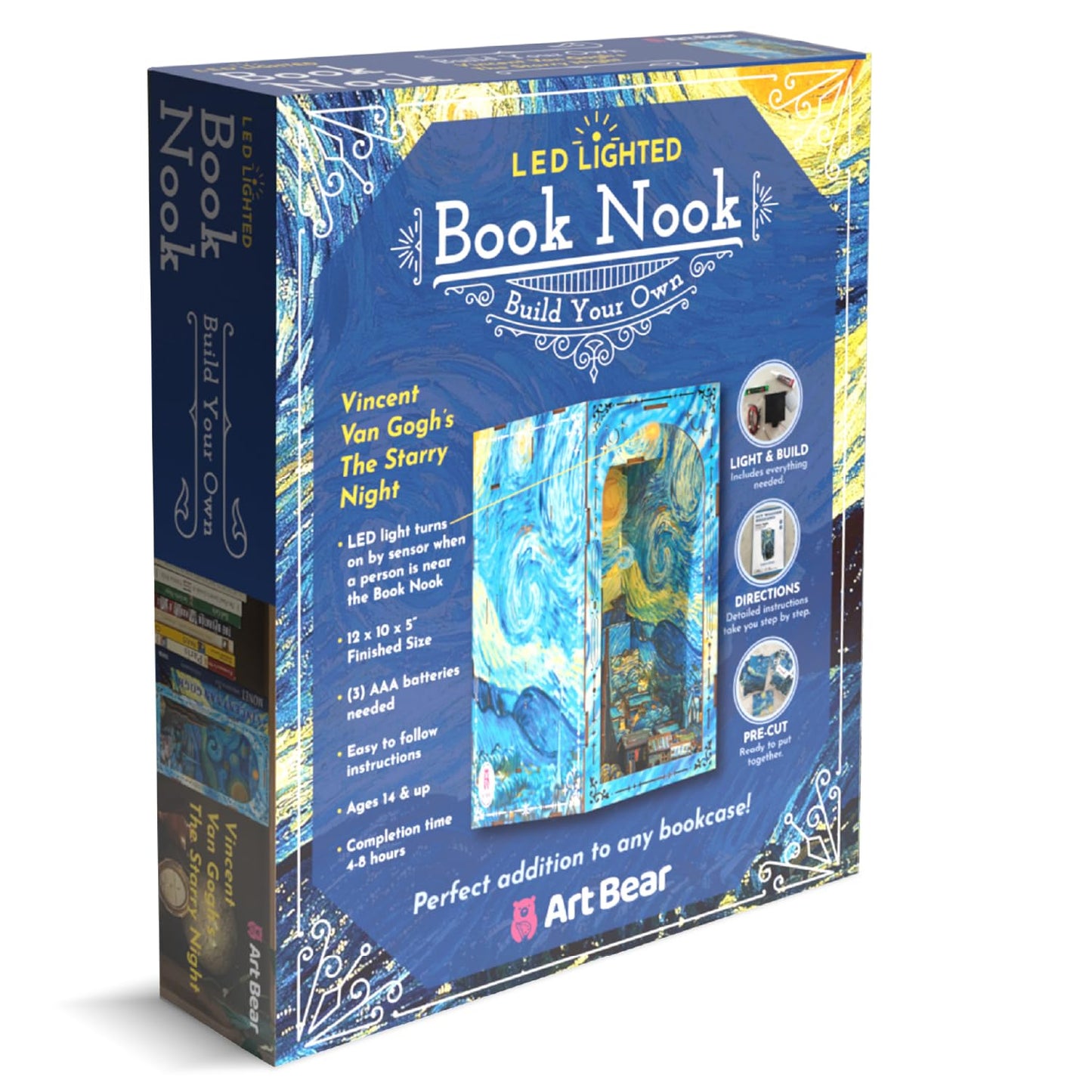 DIY Book Nook Kit - Vangogh Mini House Building Nook Kits for Adults - Wooden 3D Puzzle Bookshelf Accessory for Artisans - Perfect DIY Miniature House Kit & Creative Bookends Gift for Book Lovers