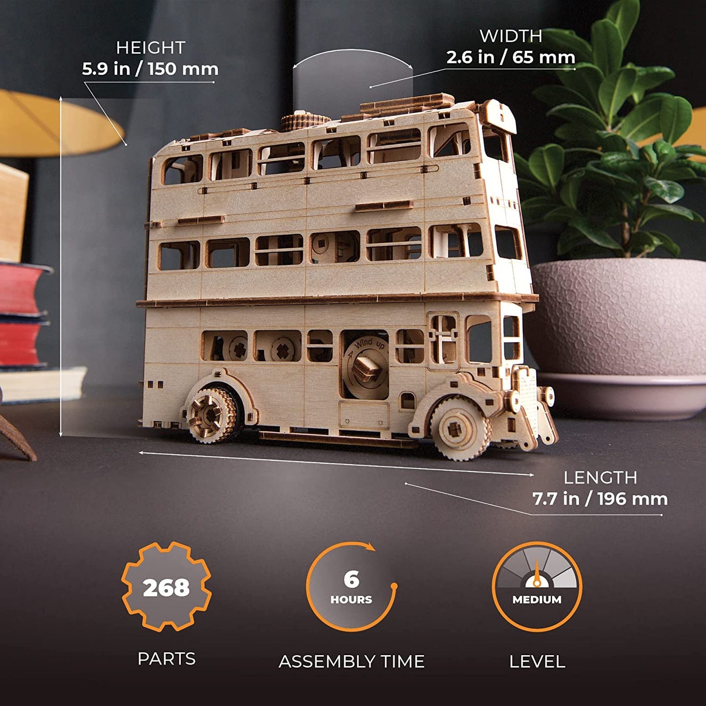 UGEARS Wooden 3D Puzzles for Adults - Harry Potter Knight Bus Wooden Model Building Kits with Spring-Powered Motor – Mechanical Harry Potter Puzzle DIY Crafts for Adults 268 Pcs