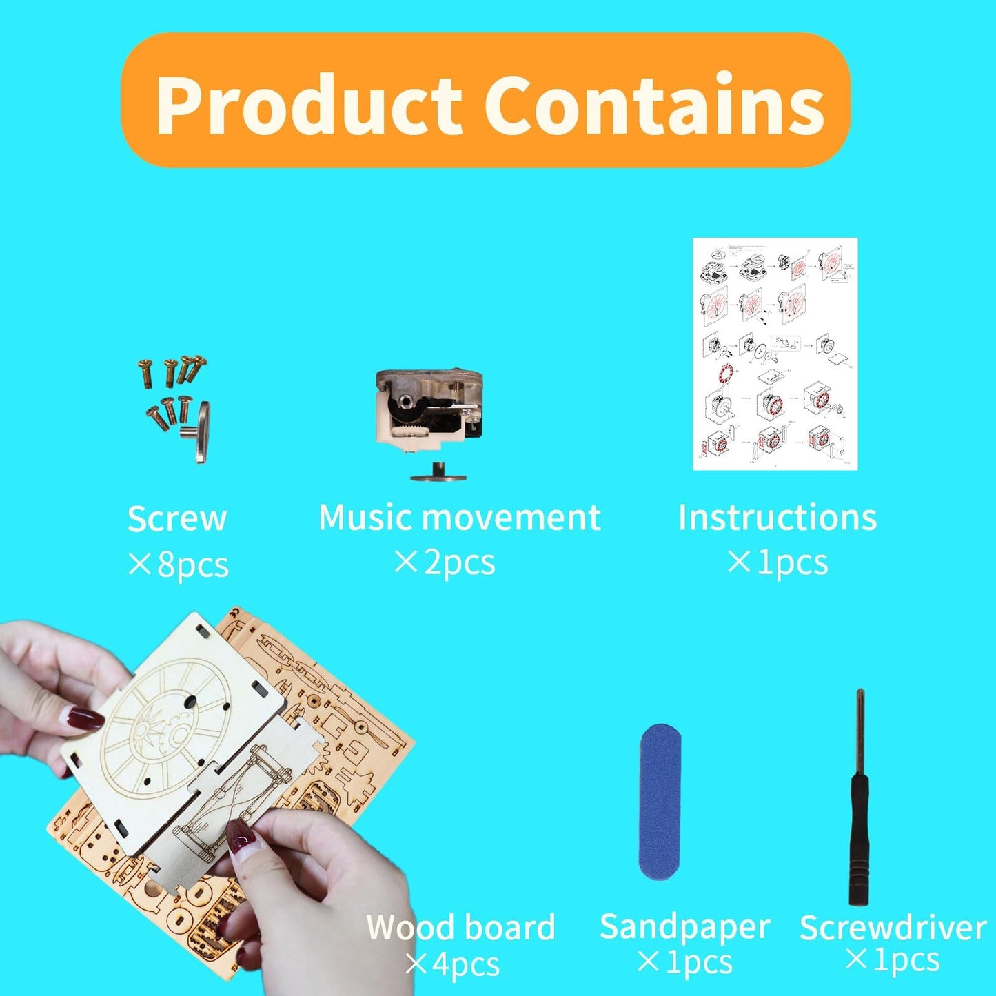 Music Park 3D Wooden Puzzle for Adults Punk Airplane Music Box Hand-Cranked You are My Sunshine Model Kit - Retro DIY Assembly Christmas and Birthdays Gift for Age14+