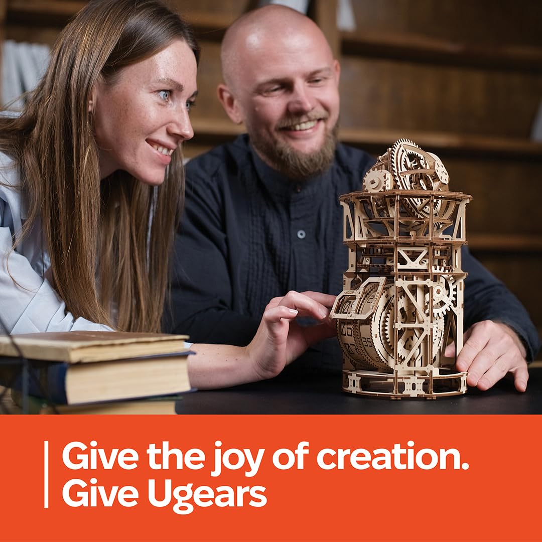 UGEARS Wooden 3D Puzzles for Adults - Astronomer Table Clock with Tourbillon Model Kit - Mechanical Clock Kit Functional DIY Miniature Kit Wood Crafts for Adults - Gifts For Puzzle Lovers - 338 Pieces