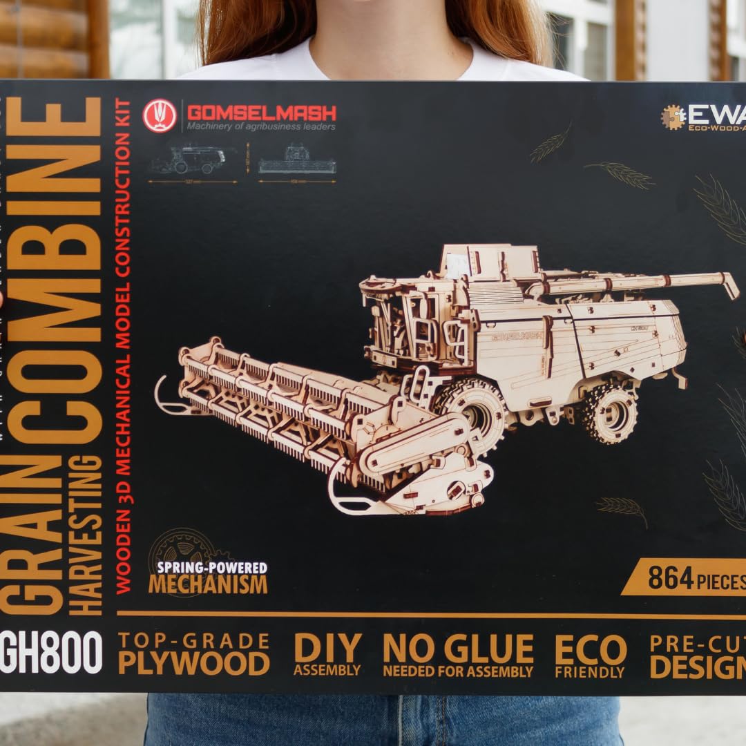 EWA Eco Wood Art Mechanical Model Grain Harvesting Combine GH800-864 pcs – Intricate Wooden Craft Kit - Sustainable DIY Assembly Kit for Adults and Teens