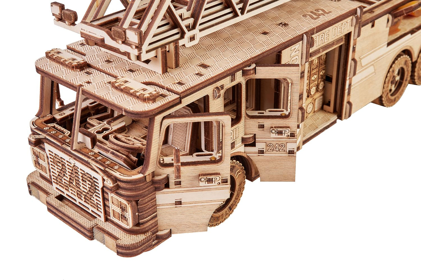 Wood Trick Rescue Firetruck Movable - Rotating Extendable Ladder - 3D Wooden Puzzles for Adults to Build - Rides up to 20 ft - Wooden Models Engineering DIY Project Mechanical Model Kit