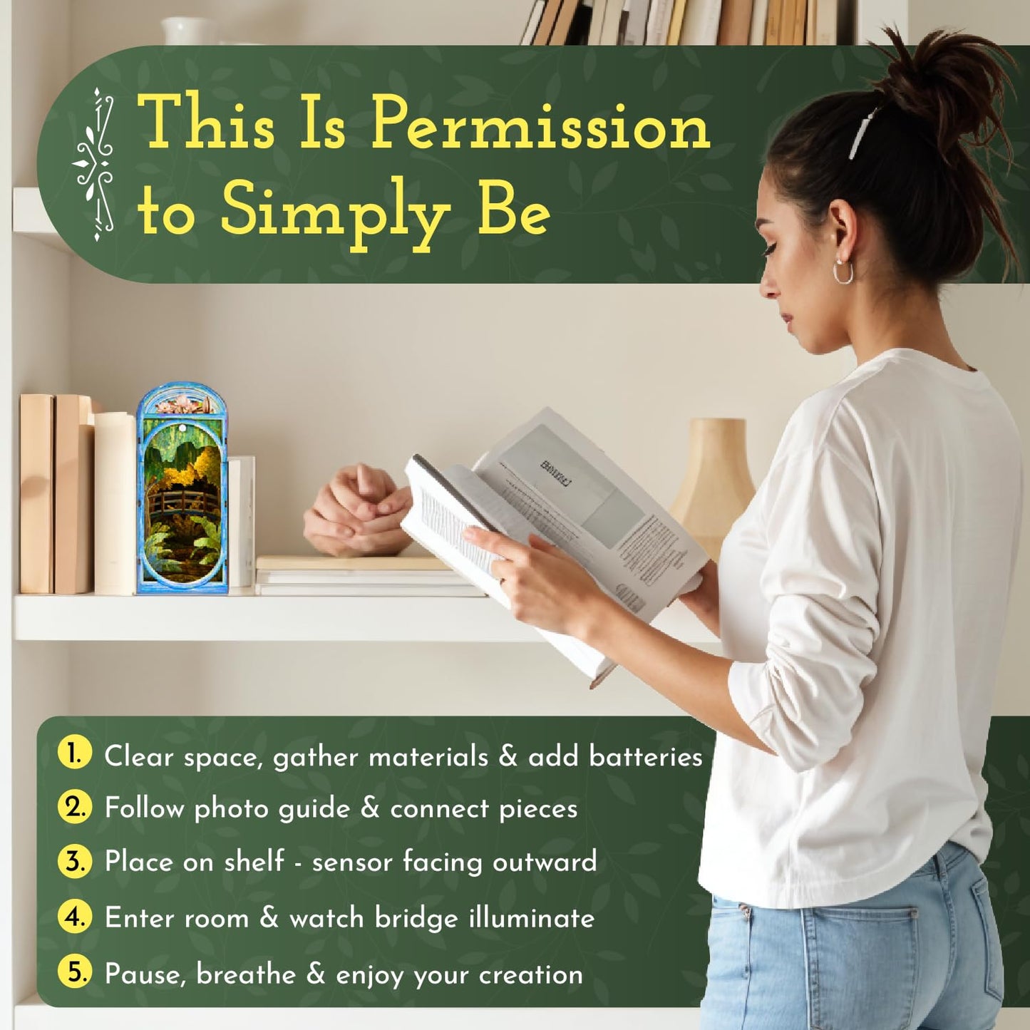 DIY Book Nook Kit - Monet Mini House Building Book Nook Kits for Adults - Wooden 3D Puzzle Bookshelf Accessory for Artisans - Perfect DIY Miniature House Kit & Creative Bookends Gift for Book Lovers