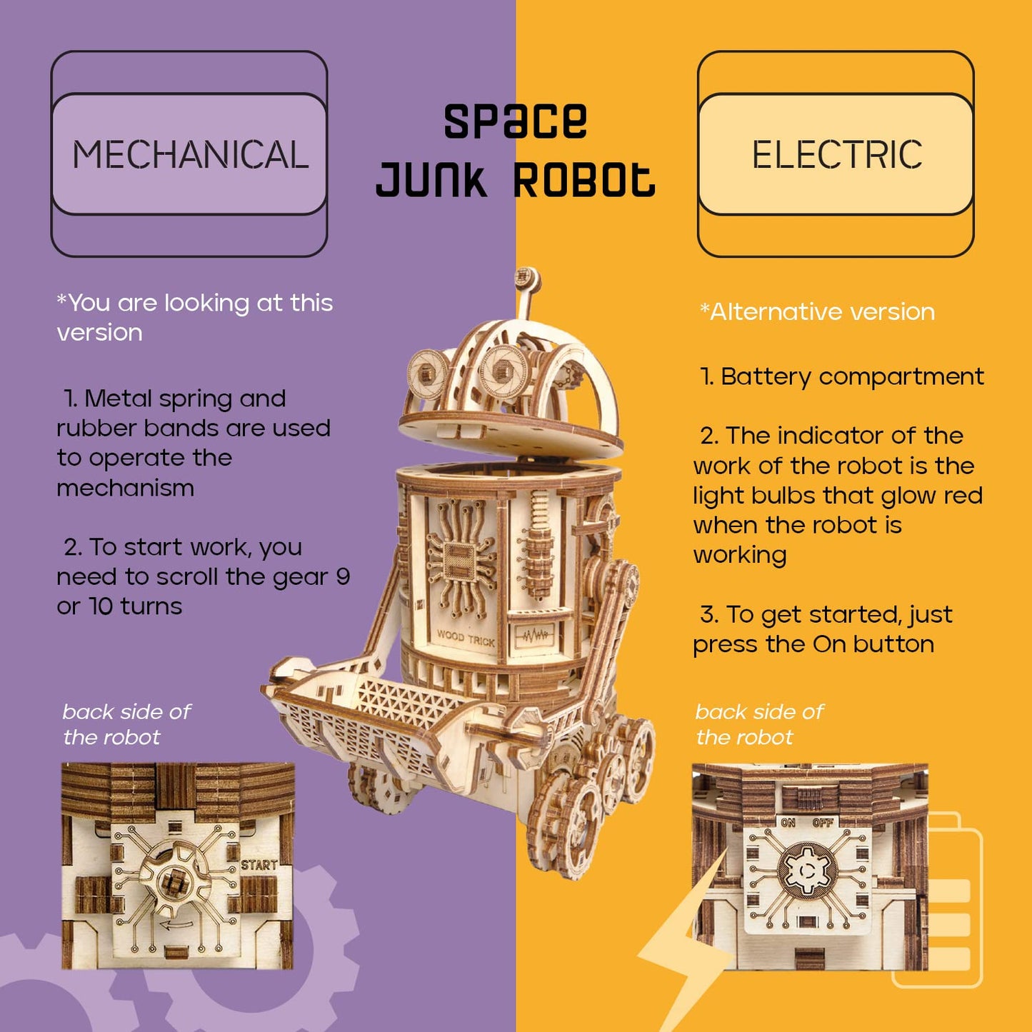 Wood Trick Space Junk Robot 3D Wooden Puzzles for Adults and Kids to Build - Rides up to 13 ft - 9.5x6.7 in - Model Kits for Adults - DIY Wooden Models for Adults to Build