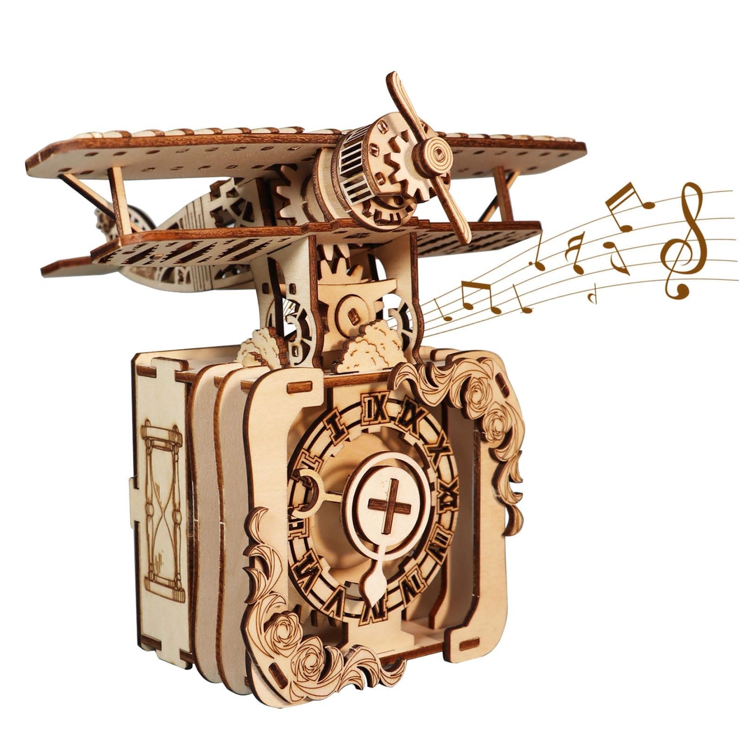 Music Park 3D Wooden Puzzle for Adults Punk Airplane Music Box Hand-Cranked You are My Sunshine Model Kit - Retro DIY Assembly Christmas and Birthdays Gift for Age14+