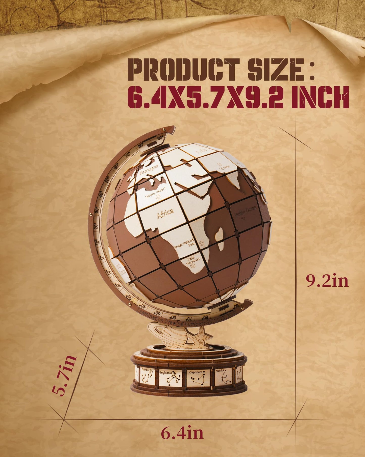 ROBOTIME 3D Wooden Puzzle for Adults Global Wonders DIY Model Kit to Build Wooden Craft Kits for Teens Educational Brain Teaser Assembly Toy Unique Gift