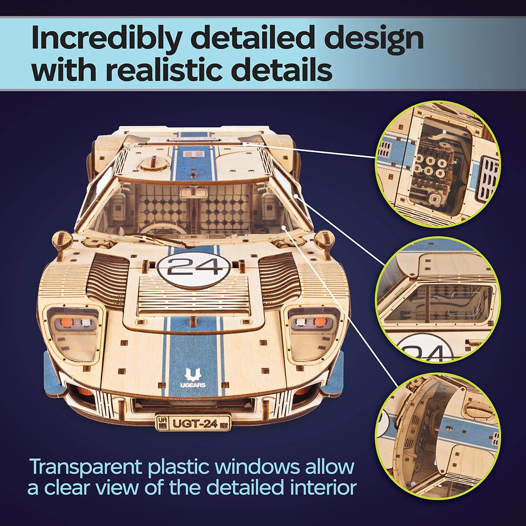 UGEARS UGT-24 Endurance Racer 3D Wooden Puzzles for Adults - DIY Model Car Kits 3D Puzzle, Mechanical Wooden Model Kits for Adults to Build, Wood Sports Car Racing Brain Teaser, Hobby Gift