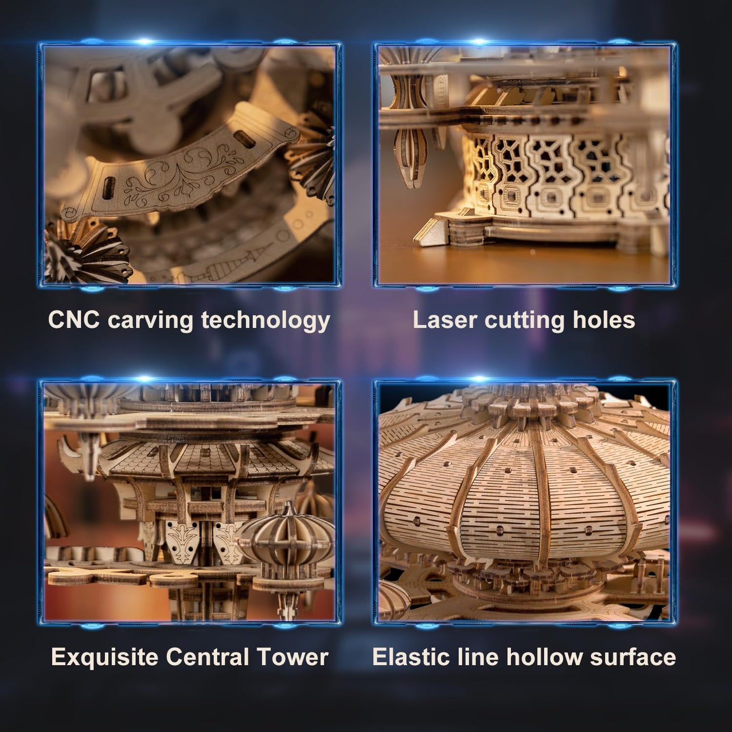 RUIFAM 3D Wooden Puzzles for Adults, SkyCity Music Box Model Kit, 600+ Pcs Cityscape Design, Challenging Mechanical DIY Craft, STEM Toy and Unique Gift for All Occasions