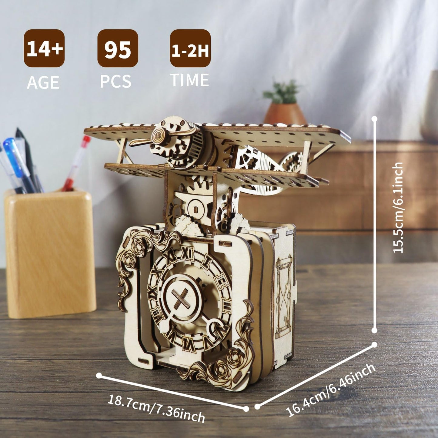 Music Park 3D Wooden Puzzle for Adults Punk Airplane Music Box Hand-Cranked You are My Sunshine Model Kit - Retro DIY Assembly Christmas and Birthdays Gift for Age14+