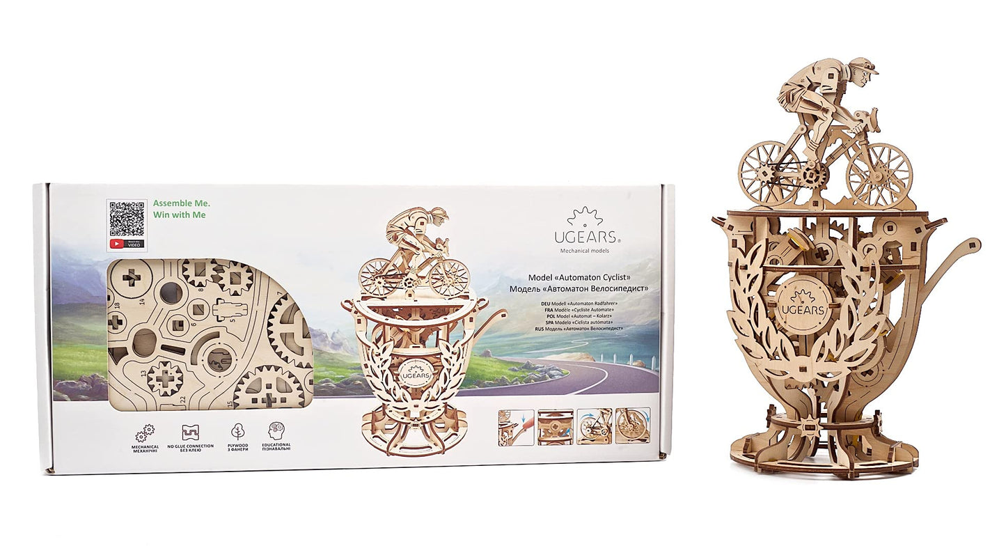 UGEARS Automaton Cyclist 3D Puzzle - Self-Assembly 3D Wooden Puzzles Idea Classic Tour De France Cup Bicycle Wood Model Kit - Creative 3D Puzzles for Adults - DIY Cyclists Gifts