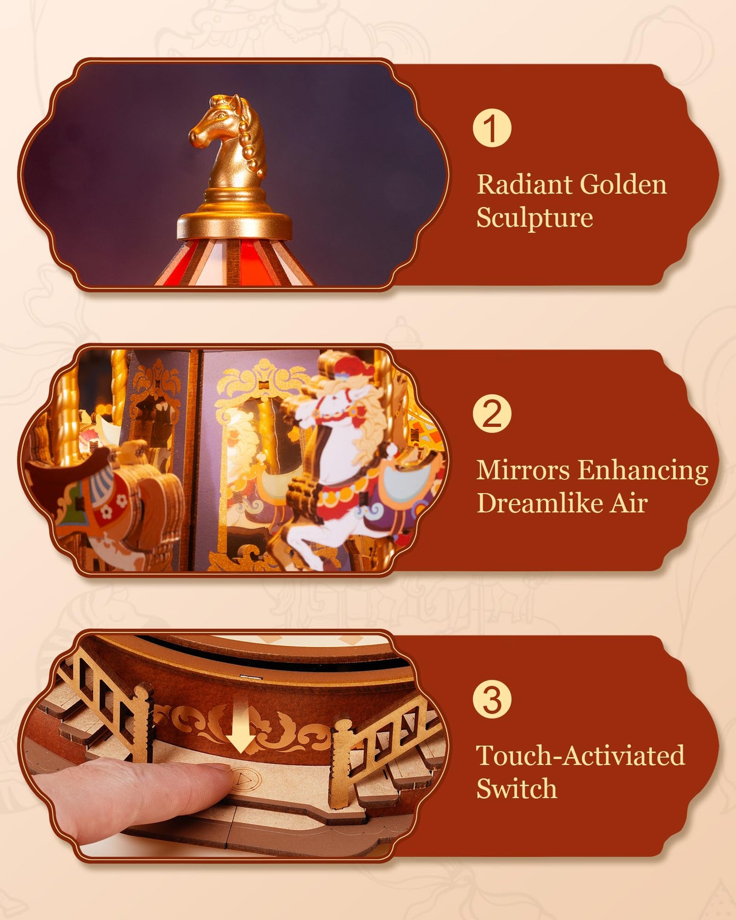 Rolife Wooden 3D Puzzles for Adults, DIY Carousel Music Box with Chaser Lights 11.6" Model Building Kit, Construction Project Craft Kits for Adults Hobby Home Decor Chiristmas Gifts for Boys Girls