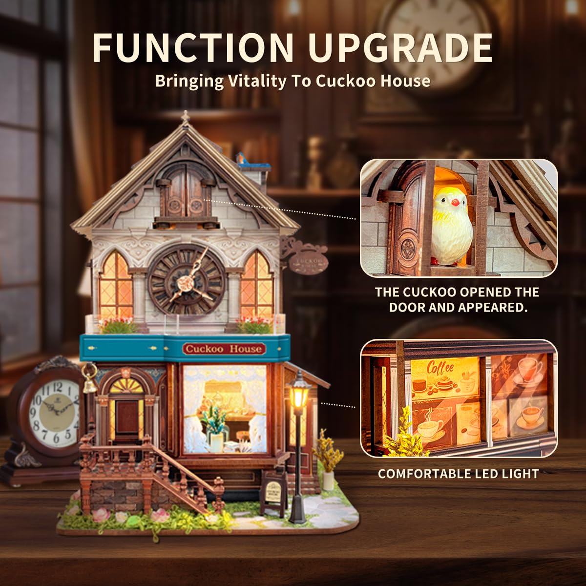 STRUCWOOD 3D Wooden Puzzles - Miniature Cuckoo Clock House Kit, DIY Wooden Building Set for Adults and Teens, Mini Model Kit with 3-Mode Touch Switch - Cuckoo House (SQ-61)