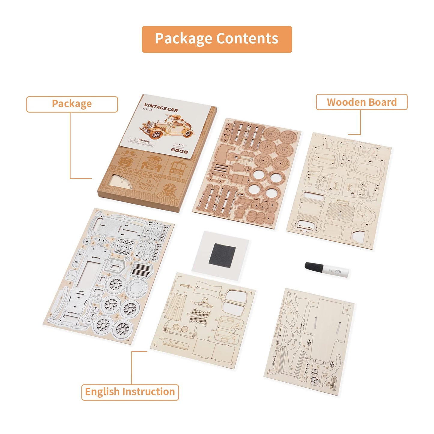 ROBOTIME 3D Wooden Puzzles Car DIY Model Kits to Build Wooden Model Vintage Car Craft Gift for Collection Lover