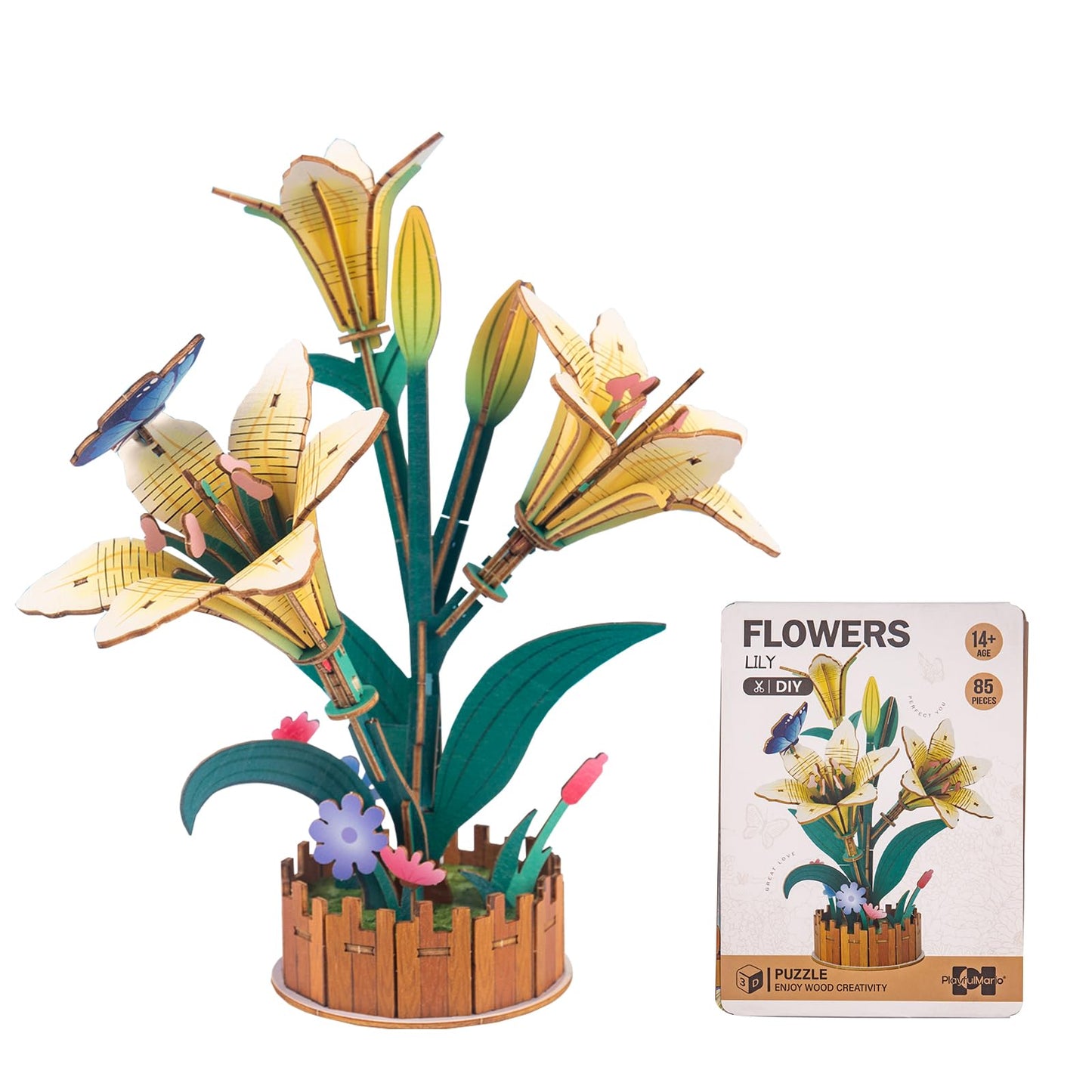 3D Wooden Flower Puzzles for Adults Lily, DIY Flower Building Set Wooden Craft Kits Home Decoration, for Women Mom Birthday Thanksgiving Christmas Valentine's Day