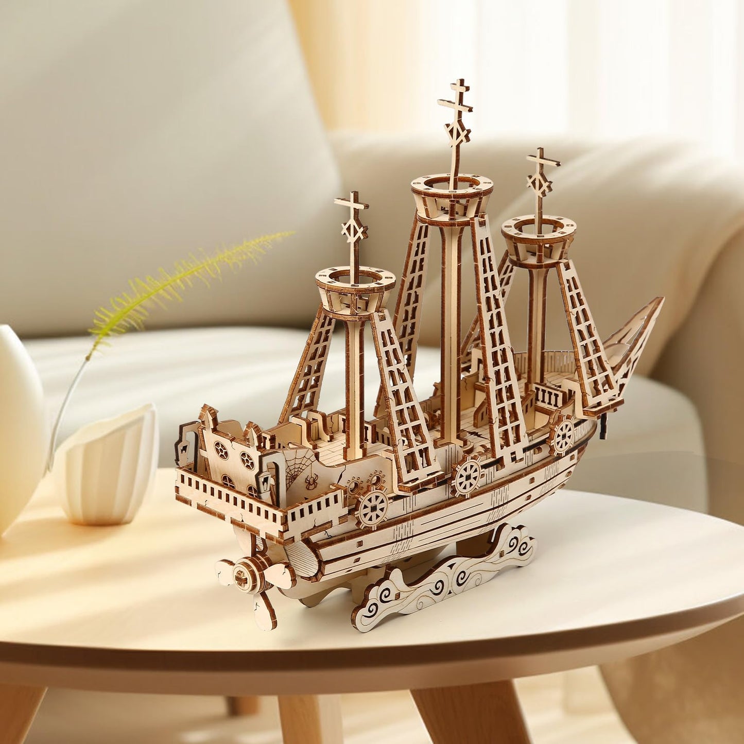 Foyucool 3D Wooden Puzzle for Adults, DIY Ship Model, Creative Assembly Model Building for Adults, DIY Assembly Puzzle, Woodcraft Kit for Christmas Day