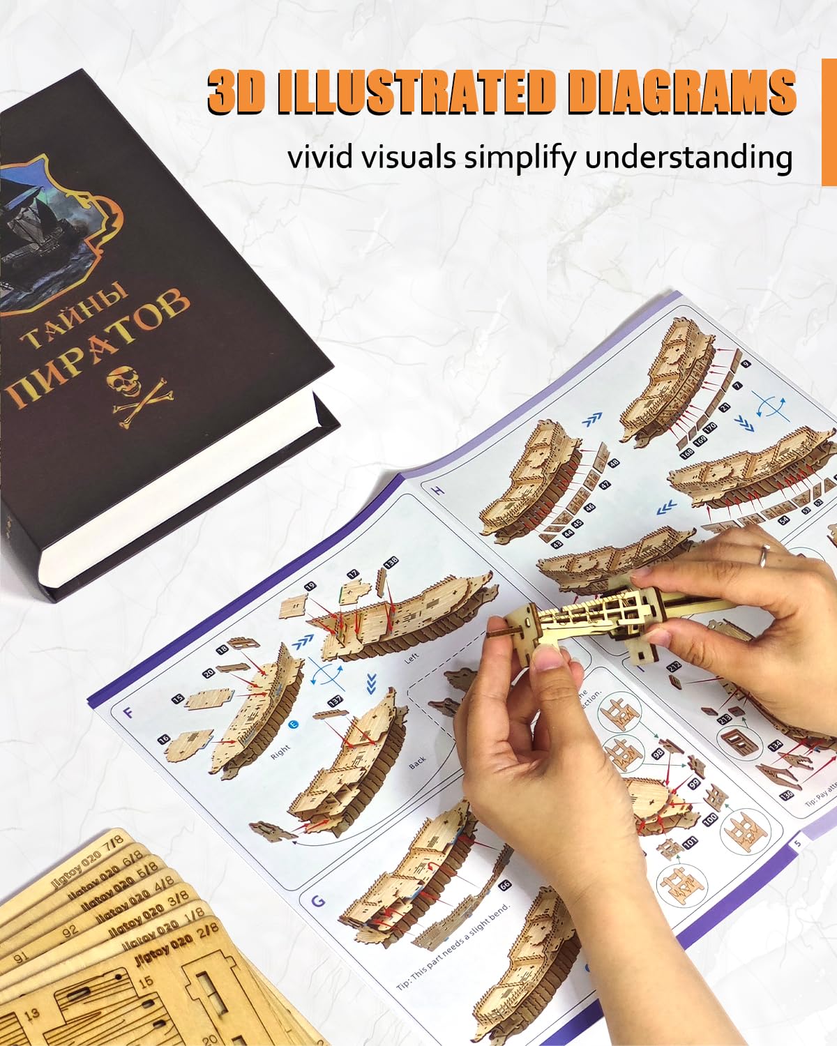 Challenging Flying Dutchman 3D Wooden Puzzles for Adults Pirate Ship Model Kit to Build - Ideal Christmas or Birthday Gift for Puzzle Enthusiasts