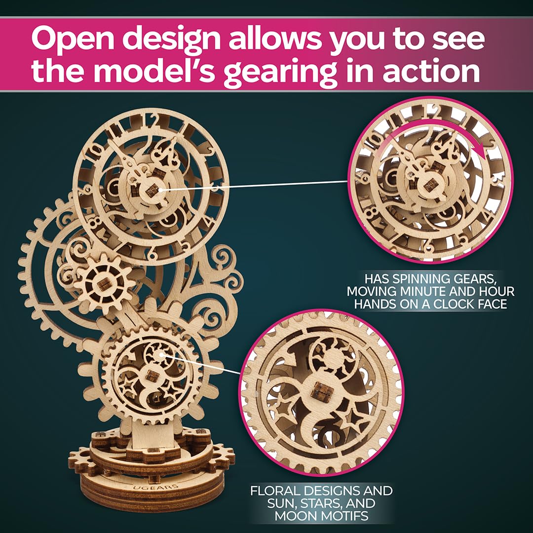 Ugears Steampunk Clock 3D Wooden Puzzle - Mechanical Wooden Clock - Adult Model Kits for Christmas and New Year - Magnificent Home Decoration