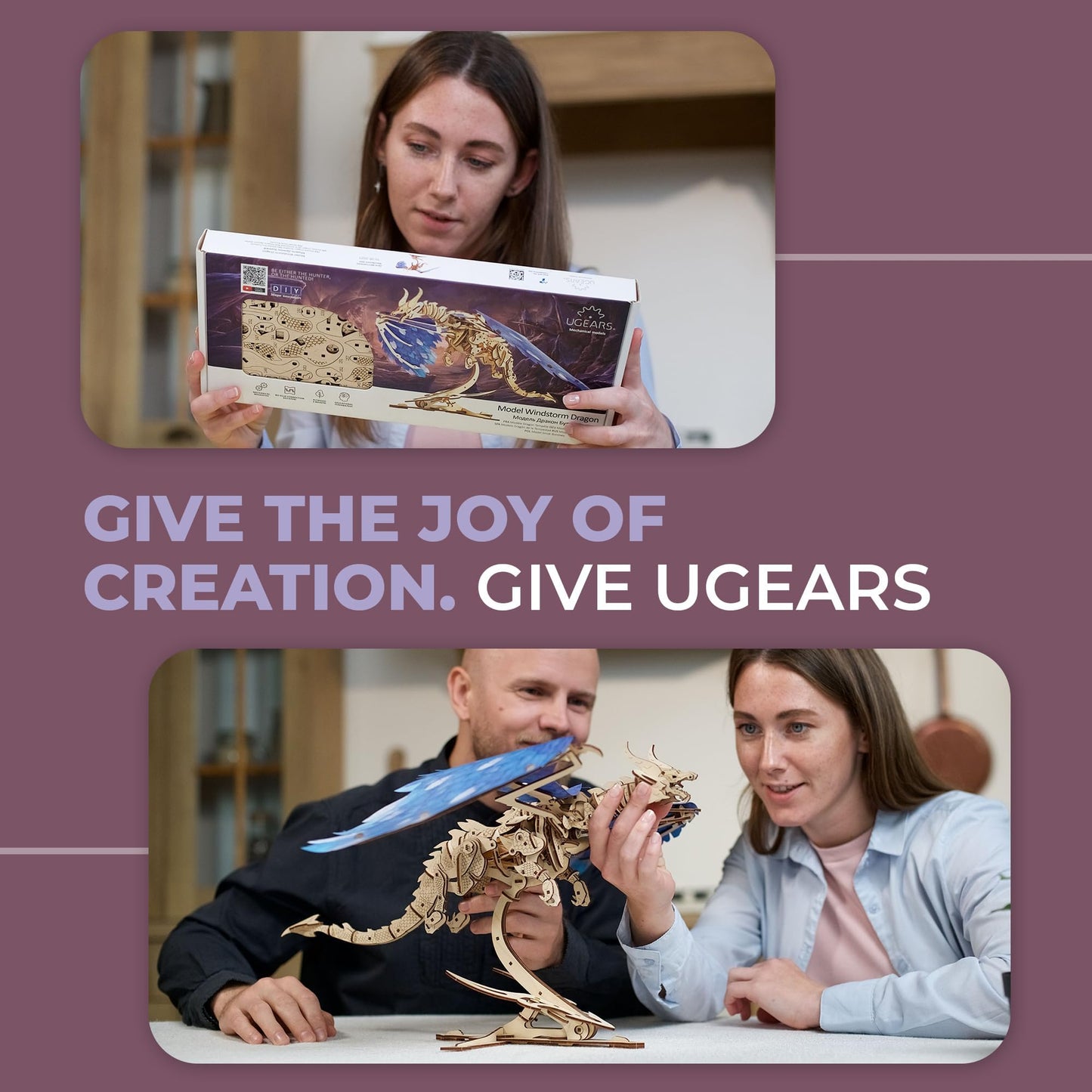 UGEARS 3D Wooden Puzzles for Adults - Windstorm Dragon 3D Puzzle - Mechanical Model Kits for Adults to Build - DIY Building Set Gifts for Christmas, Brain Teaser Puzzle, Hobby Kit