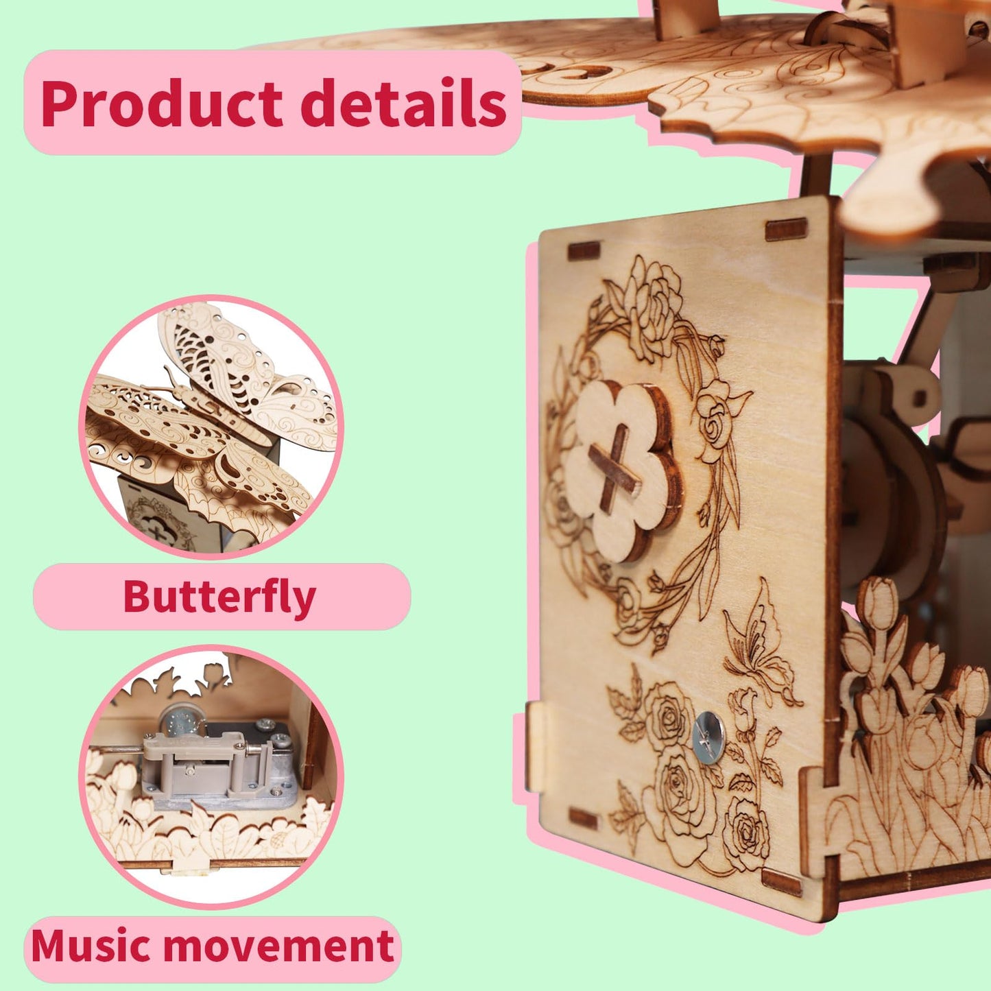 3D Puzzles for Adults Hand Butterfly Wooden Mechanical Music Box Model Kit You are My Sunshine Handmade Assembly DIY Crafts Birthdays for Boys Ages 14+