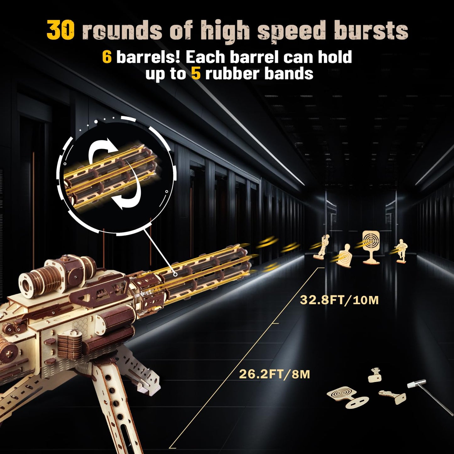 VATOS 3D Wooden Puzzles Model for Adults,344 Piece Wooden Puzzle Machine Gun with Rubber Bands,DIY Wood Puzzles Building Model Kits - Excellent Gift for Adult, Teens and Craft Enthusiasts (Ages 14+)