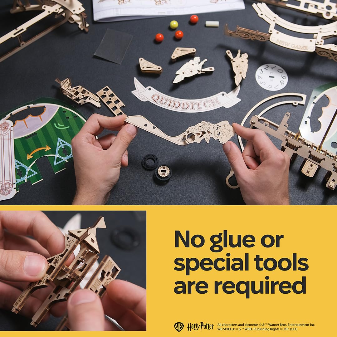 UGEARS Quidditch Pinball Machine - Harry Potter 3D Wooden Puzzles for Adults to Build Mechanical Wooden Model Kit - Working Wood Brain Teaser Pinball Game for Fathers Day - Advanced Level 402 Pcs