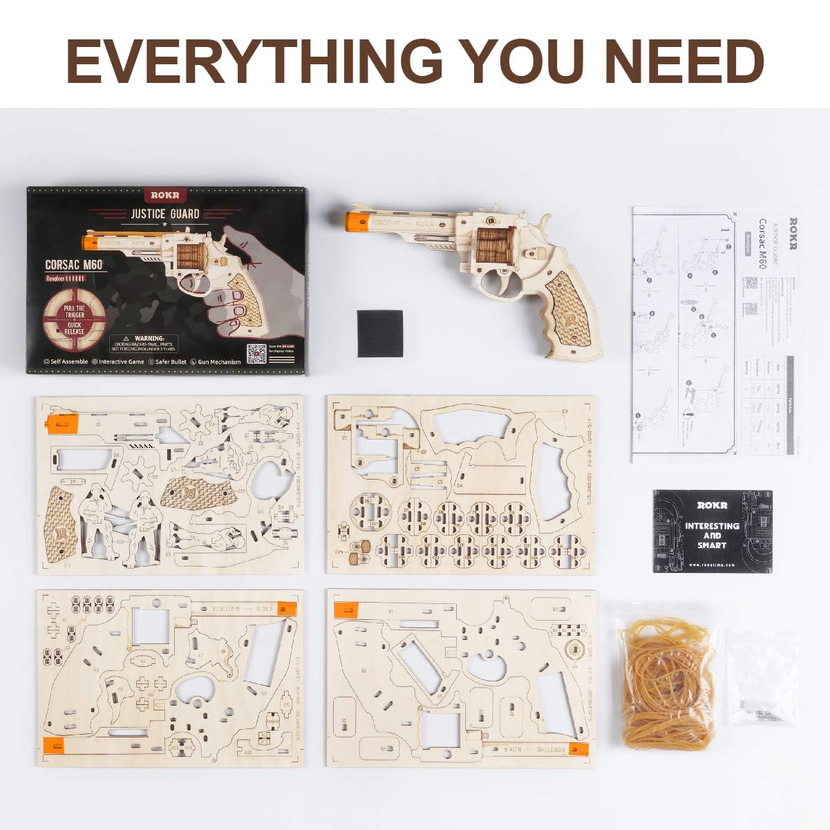 ROKR 3D Wooden Puzzle DIY Building Toys Mechanical Model - Multi-Player Game with Wood Targets &Rubber Bands, Gifts for Adults