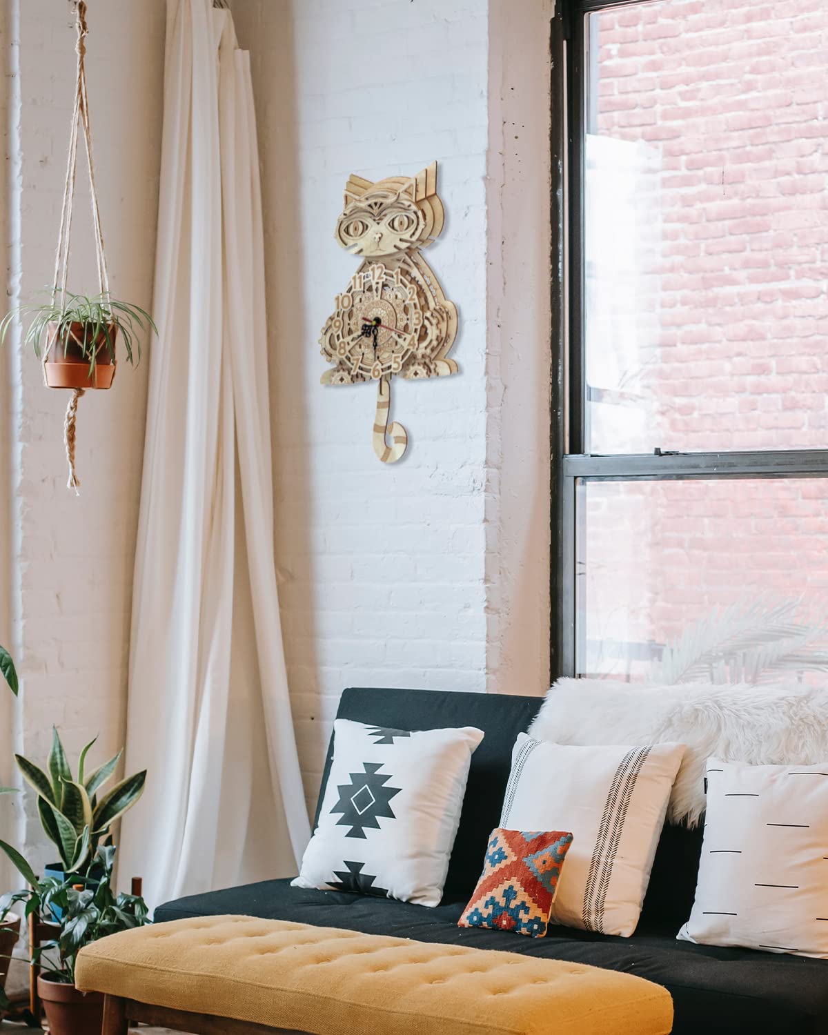 Wooden 3D Puzzles for Adults Model kit Cat Clock Kids Wall Clock Decor for Birthday Gift/Christmas Day