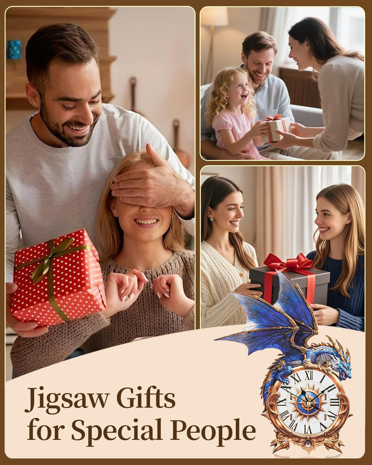 Rnfinewow 3D Wooden Puzzles for Adults, Blue Dragon Clock with Pendulum Model Kit, 3D Puzzles for Adults Room Home Decor DIY Wall Clock Kit, Holiday Birthday Christmas Day Gifts for Men Women Teens