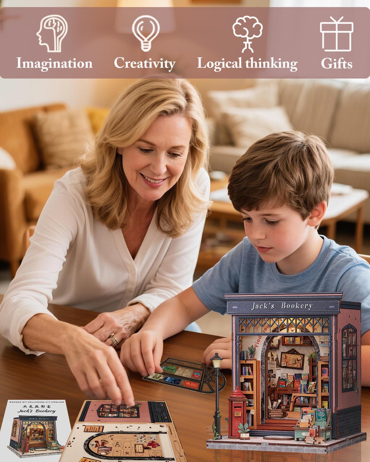 Cutefun Book Nook Kit, DIY Miniature Dollhouse Library Kit for Adults and Teens, Tiny House Building Bookshelf Insert Decor with LED Light, Gifts for Family and Friends (Jack's Bookery)