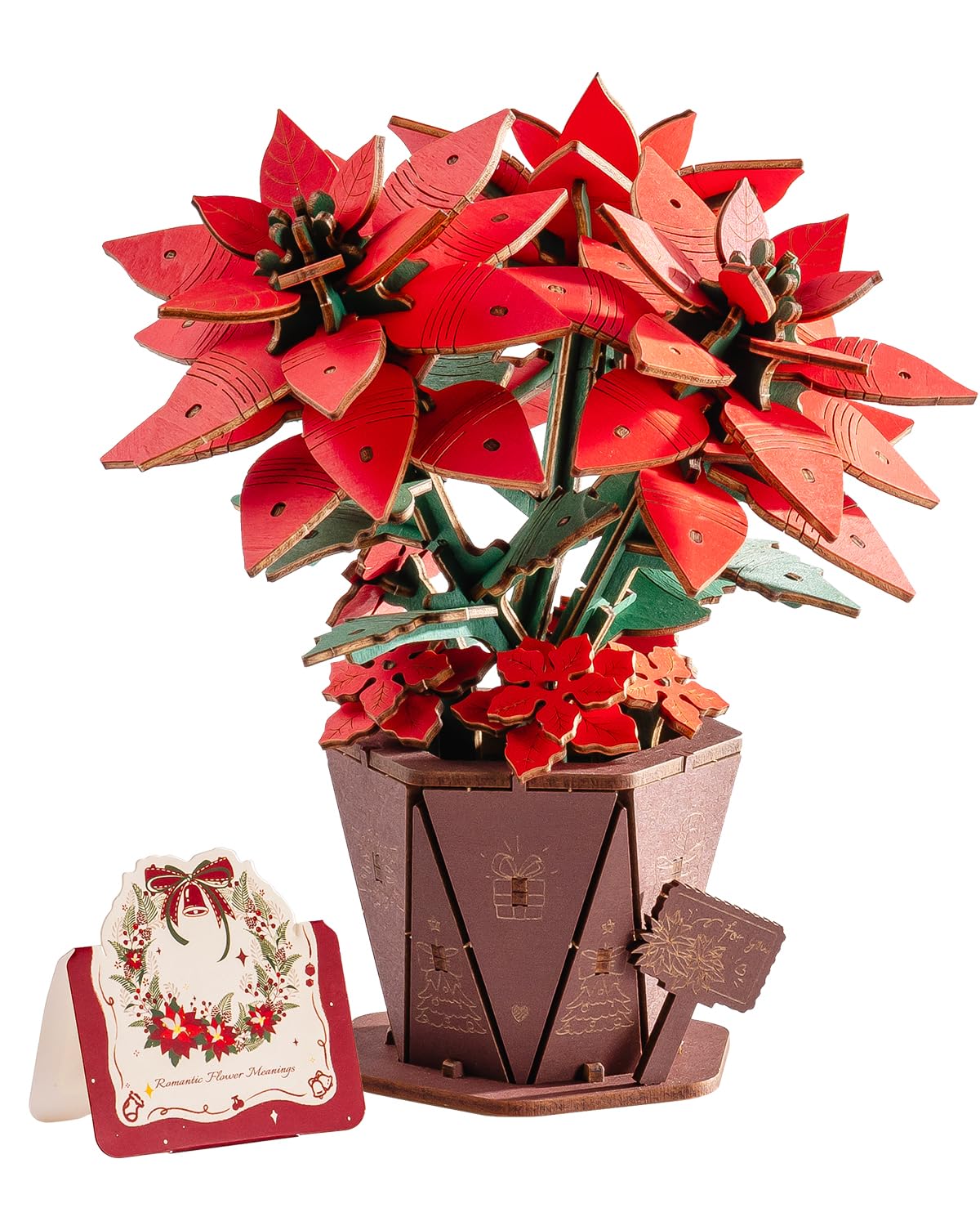 Wowood 3D Flower Wooden Puzzles for Adults-Poinsettia, DIY Wooden Flowers Model Kit Building Set Crafts for Adults to Build, Botanical Collection/Ideal Creative Gift Ideas/Housewarming (153PCS)