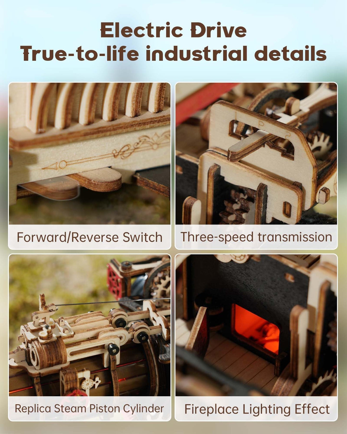 ROKR 3D Puzzle for Adults 469pcs Electric Vintage Car Steam Engine Model Kits, Mechanical Wooden Assembly Puzzles Vehicle DIY Hobbies Christmas Gifts for Men Women