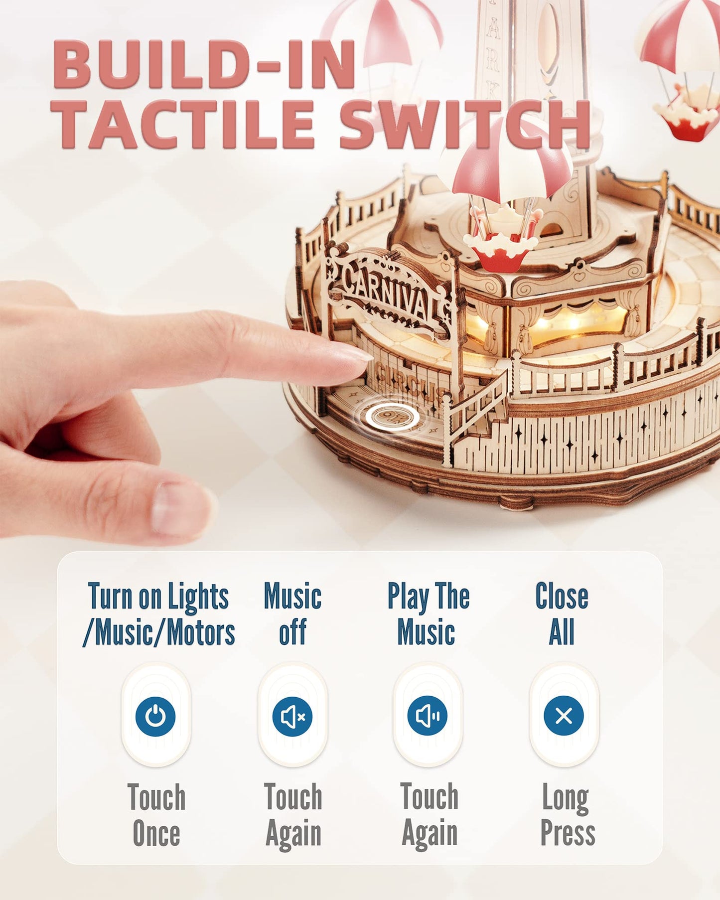 ROKR 3D Wooden Puzzles for Adults-LED Wooden Music Box Kits-Wood Model Kits to Build-3D Puzzles for Kids and Adults-Christmas STEM Toy Gifts