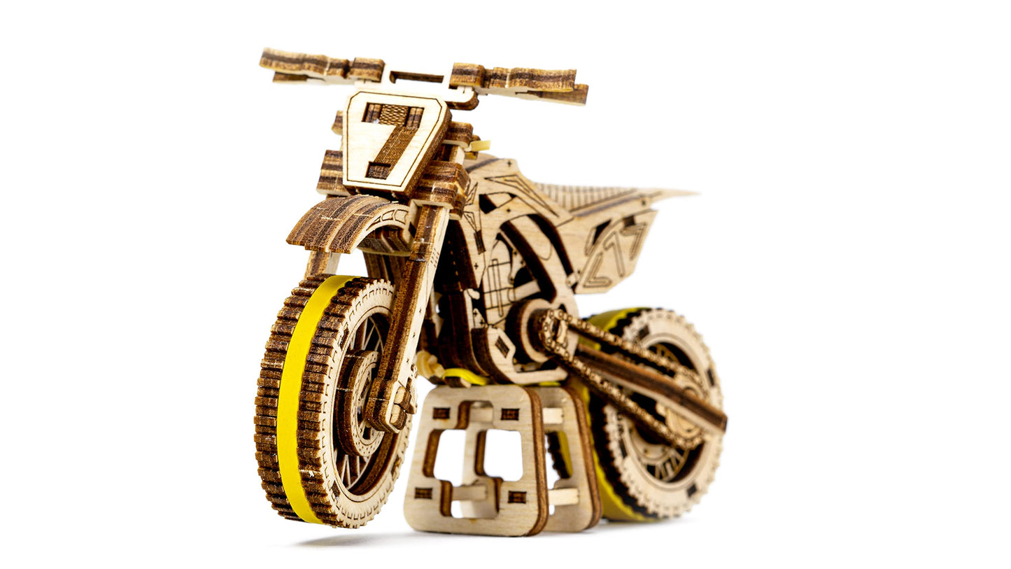 WOODEN.CITY Motocross 3D Puzzle for Adults - Hobby Kit to Build Your Own Wooden Bike - 3D Model Motorcycle Kit - Wood Model Kit