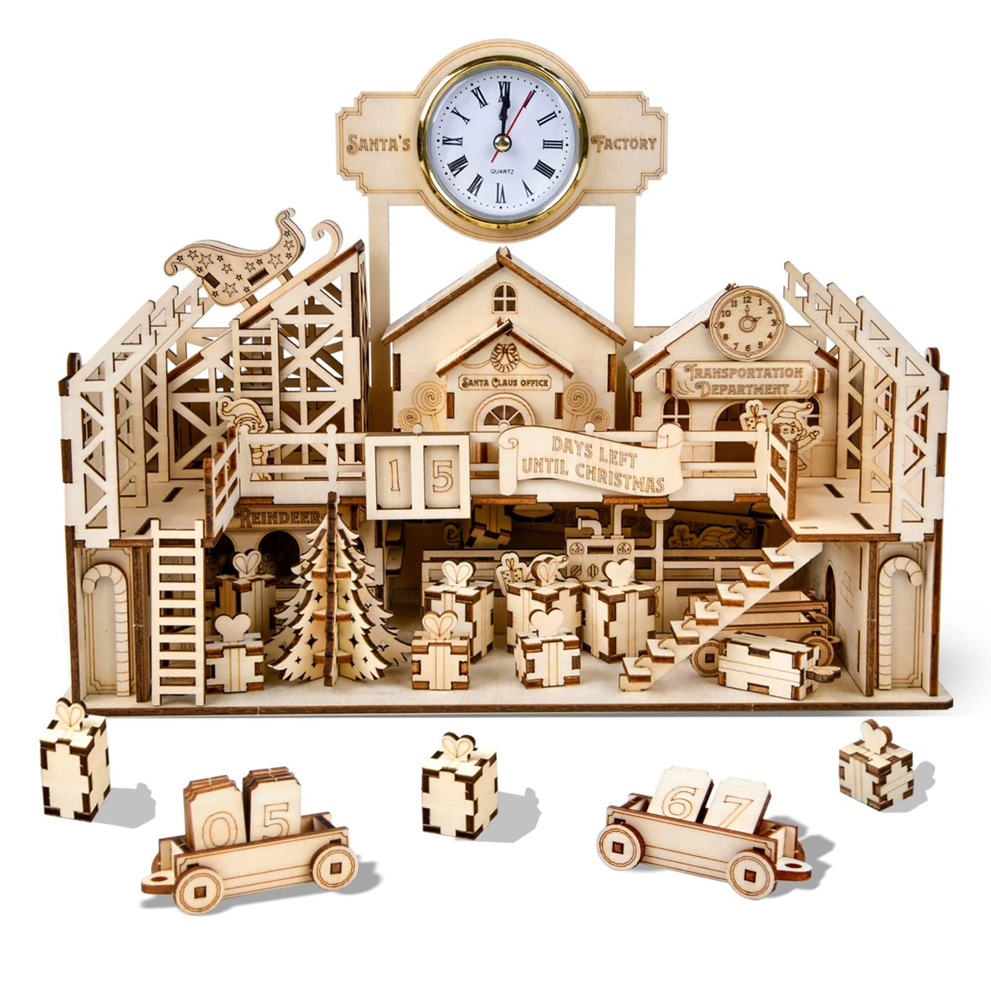 3D Wooden Puzzles for Santa's Workshop, Wood Creative Mechanical Puzzles Assembly Model Building Kits to Build for Adults & Kids, Christmas Decor Model Kit(No Battery Included)