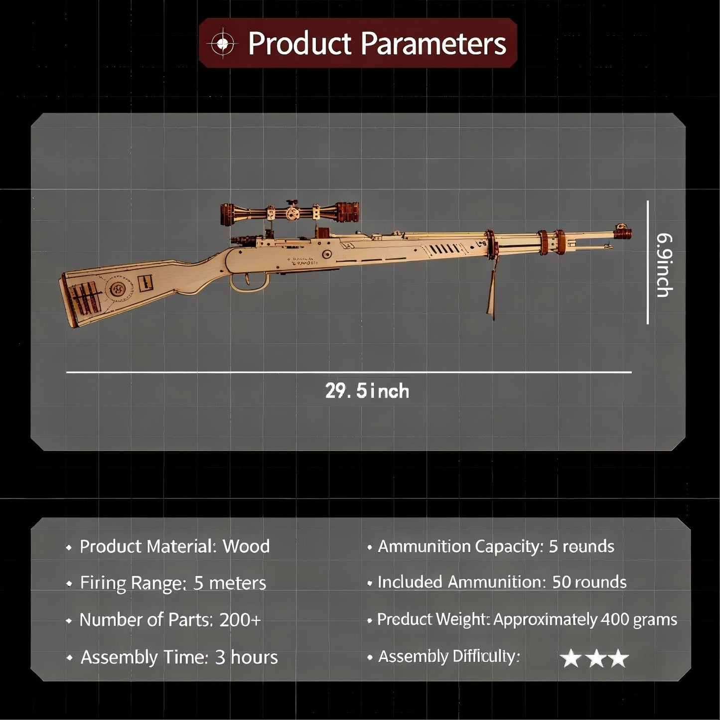 3D Wooden Puzzles Rubber Band Gun for Adults – 98k Gun Model, DIY Rubber Band Gun Building Kit for Teens 14+, Brain Teaser Craft, Unique Gift & Home Decor for Men & Women (Kar98K)