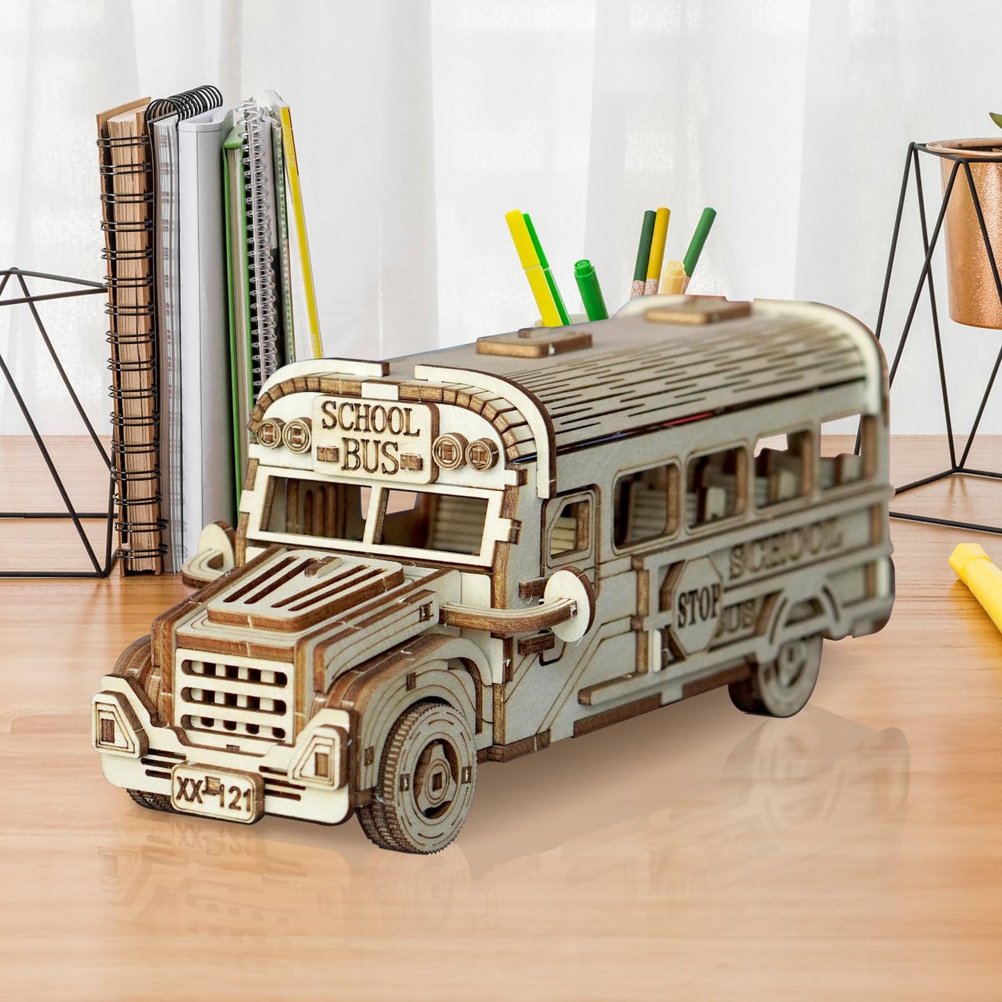 Foyucool 3D Wooden Puzzle for Adults, DIY Creative School Bus Design Model Kit, Creative Assembly Model Building Kits to Build for Adults, DIY Assembly Puzzle for Christmas Day