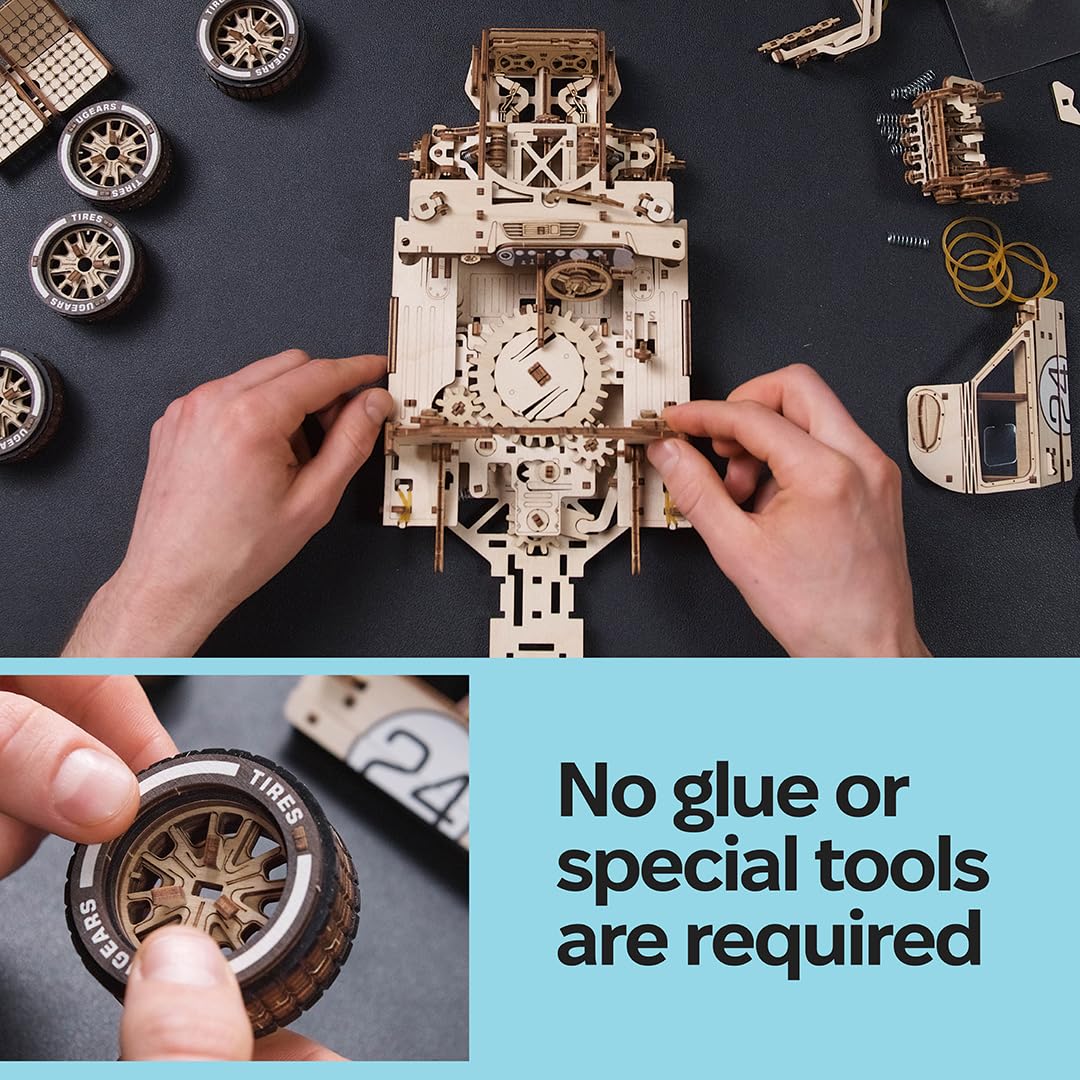 UGEARS UGT-24 Endurance Racer 3D Wooden Puzzles for Adults - DIY Model Car Kits 3D Puzzle, Mechanical Wooden Model Kits for Adults to Build, Wood Sports Car Racing Brain Teaser, Hobby Gift