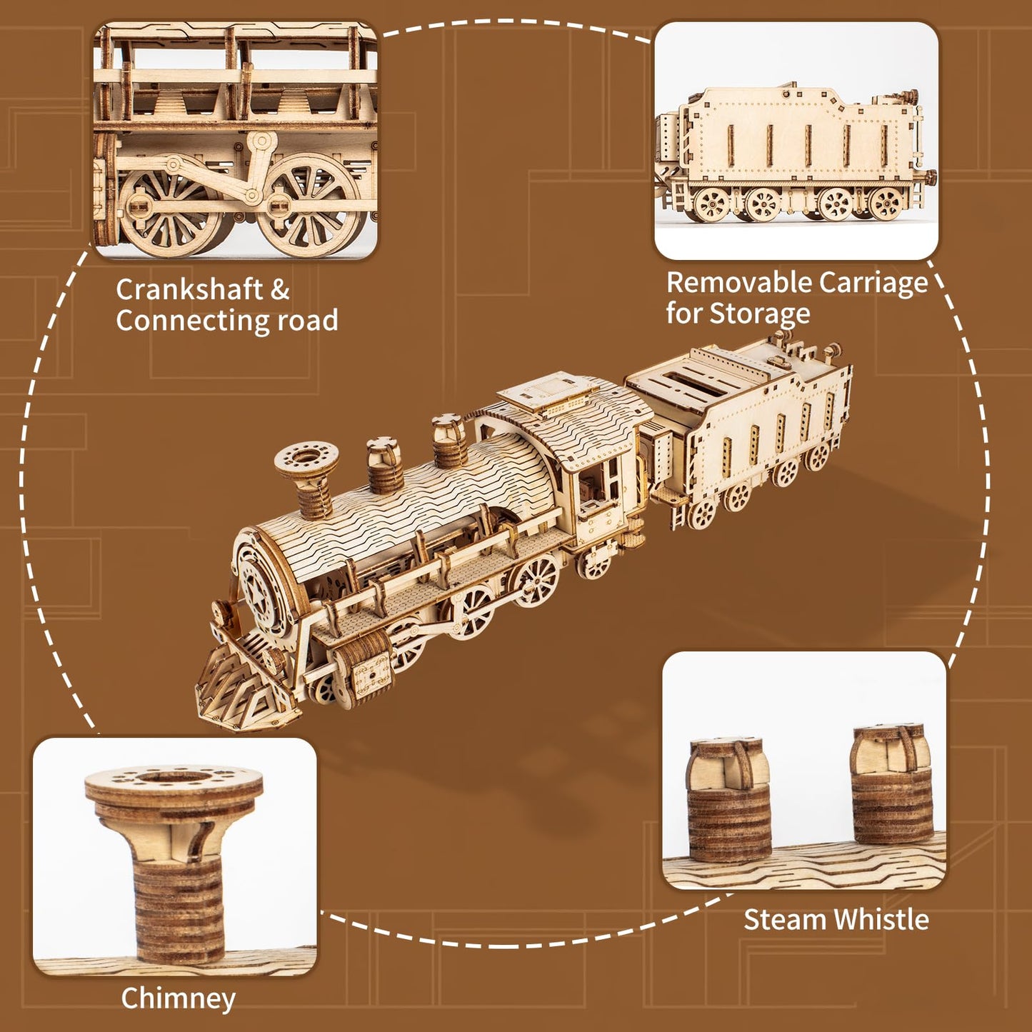 3D Wooden Puzzles for Adults, DIY Mechanical Model Kits for Adults and Kids to Build, Creative Gift for Women or Men Birthday, Christmas (Mechanical Train)