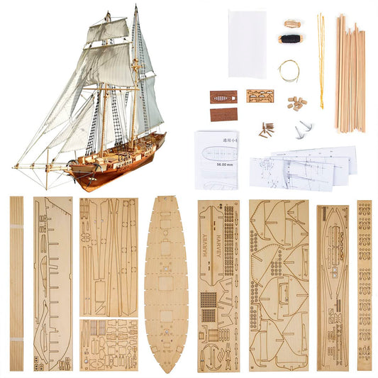 GAWEGM Ship Model Building Kits - Scale 1/96 Classics Antique Ship Model Harvey 1847 Wooden Sailboat DIY Hobby Boat