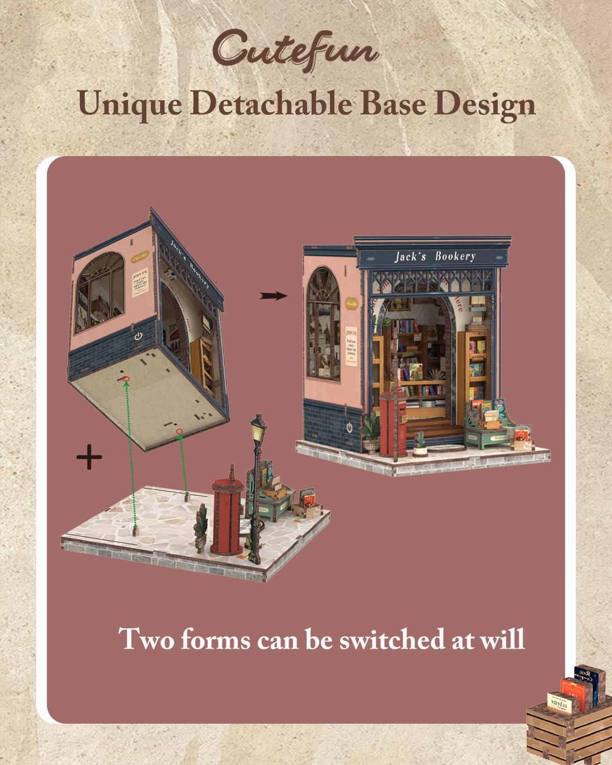 Cutefun Book Nook Kit, DIY Miniature Dollhouse Library Kit for Adults and Teens, Tiny House Building Bookshelf Insert Decor with LED Light, Gifts for Family and Friends (Jack's Bookery)