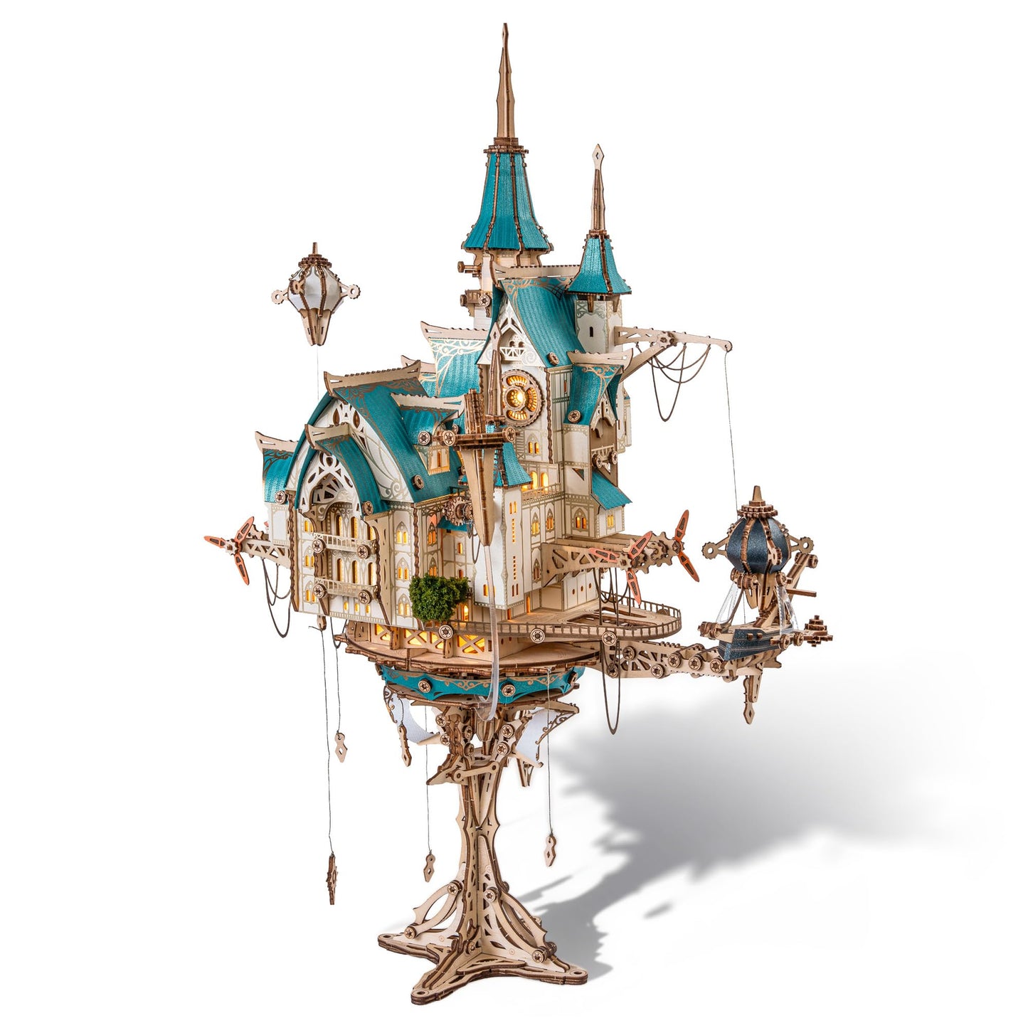 FUNPOLA 3D Wooden Puzzle Steam Castle Model – Steampunk Baroque Floating Castle DIY Building Kit with Mechanical Gears, Unique Gift for Adults and Teens