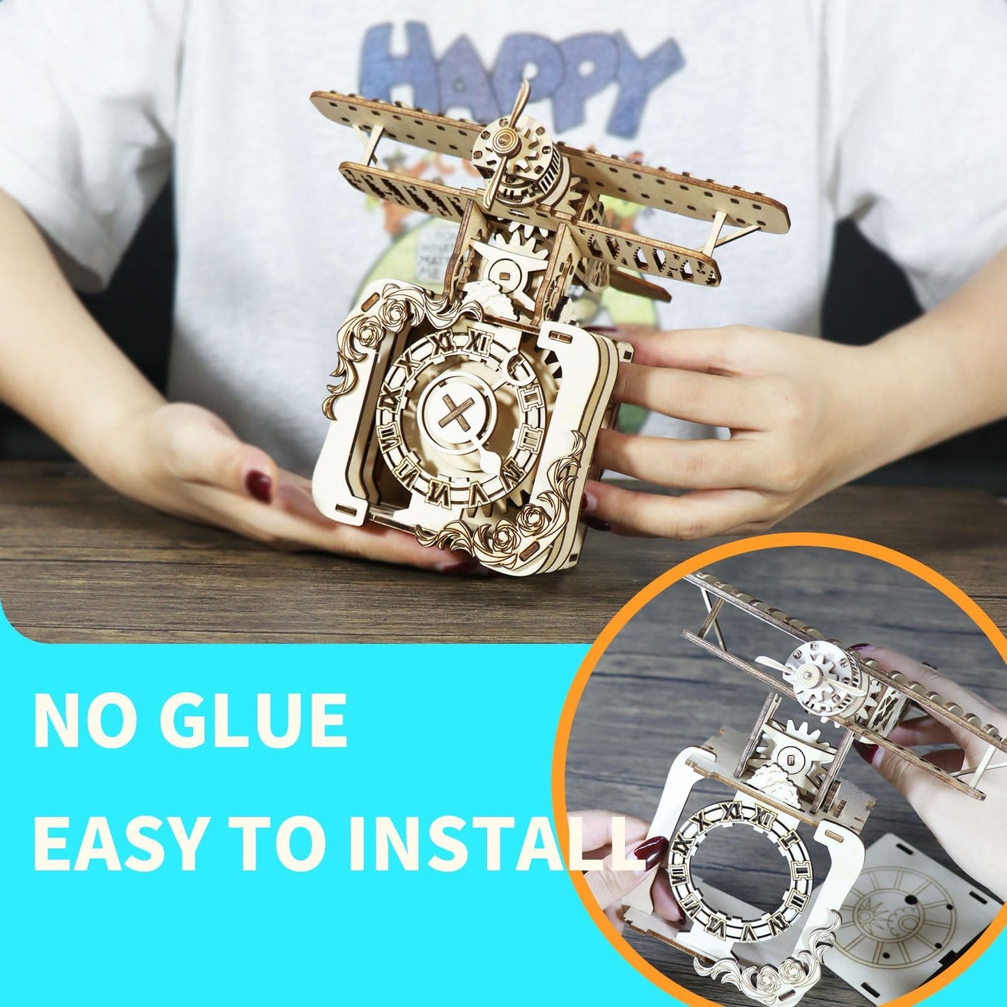 Music Park 3D Wooden Puzzle for Adults Punk Airplane Music Box Hand-Cranked You are My Sunshine Model Kit - Retro DIY Assembly Christmas and Birthdays Gift for Age14+