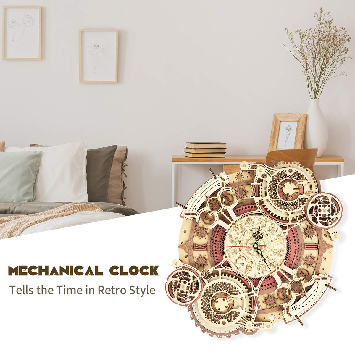 ROKR 3D Wooden Puzzle Clock Model 12"– DIY 168 PCS Mechanical Model Kit Toys Home Decor Elegant Gifts for Teens/Adults