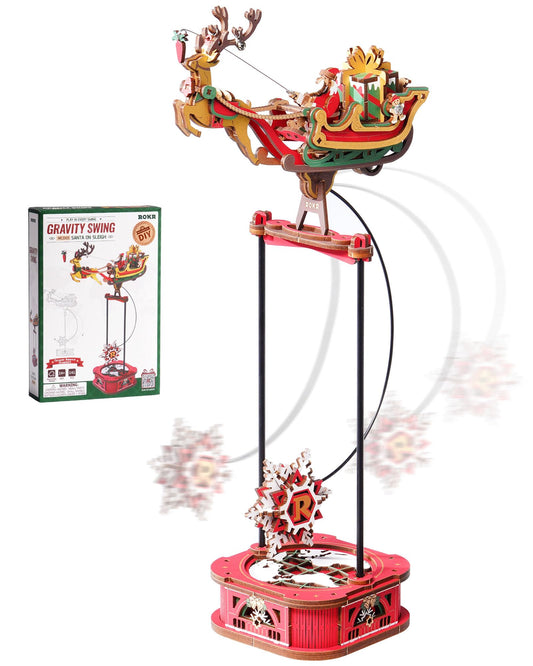 ROKR 3D Wooden Puzzle Santa on Sleigh Gravity Swing Series Wooden Model Kits DIY Dynamic Balance Christmas Decor,Mechanical Model Building Kit, for Teens and Adults