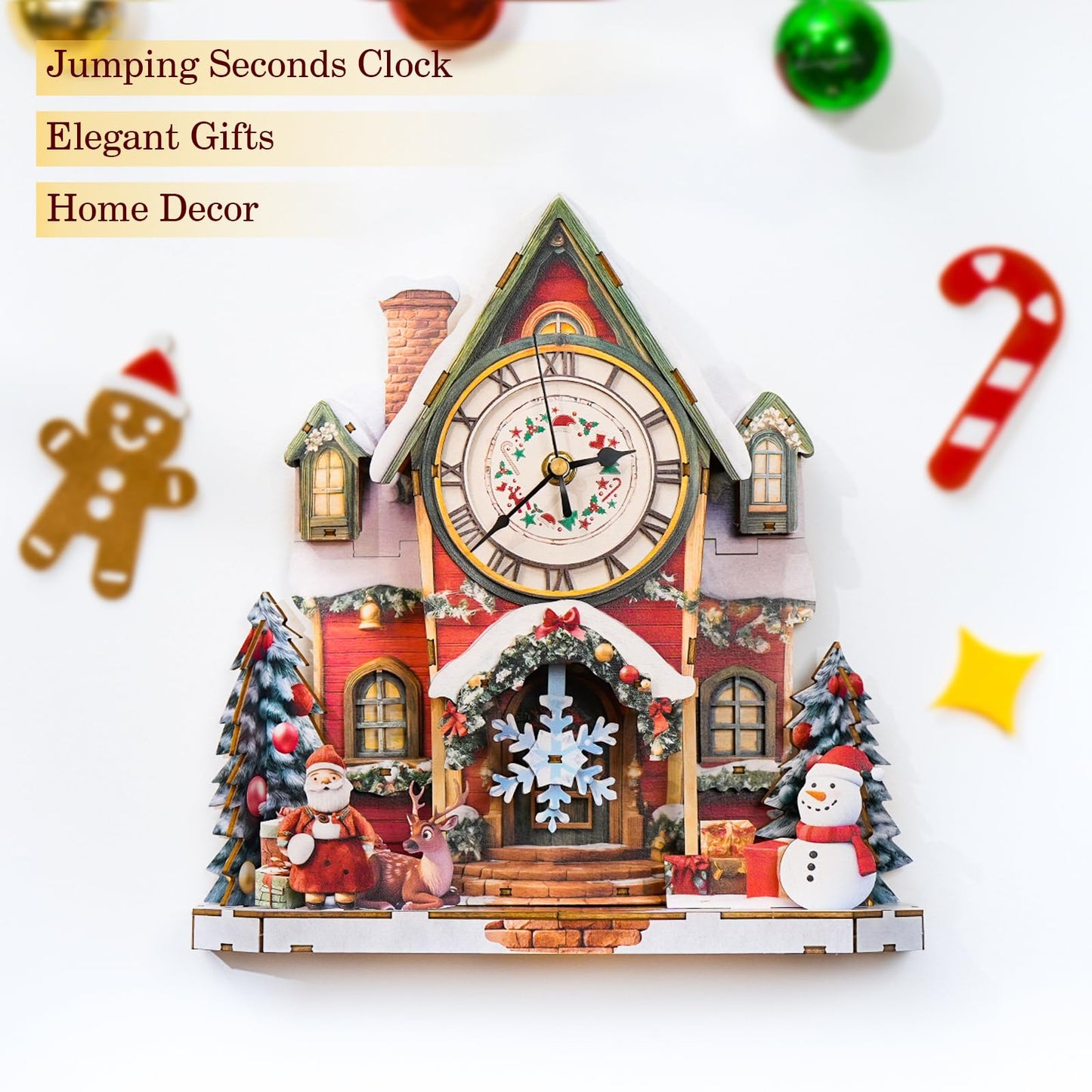 Cutywood 3D Puzzles for Adults Clock-Christmas House Design Model Kit-Mechanical DIY Pendulum Clock with Roman Numerals-Desk Home Office Decor Personalized Gift for DIY Lovers