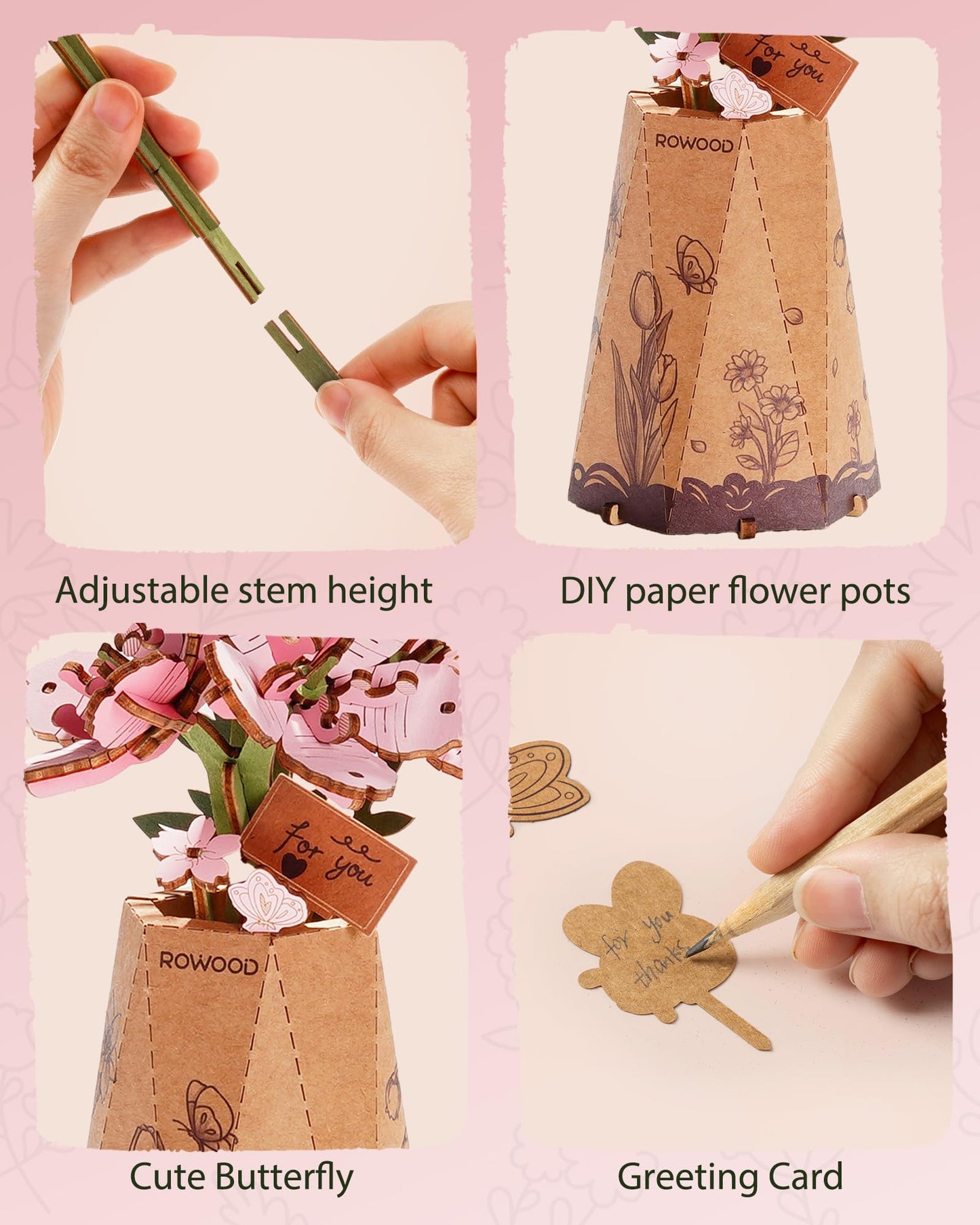 Rowood 3D Puzzles for Adults,DIY Wooden Cherry Blossom Bonsai Tree Botanical Collection Building Craft Kits for Women,Christmas/Birthday Gift- Sakura