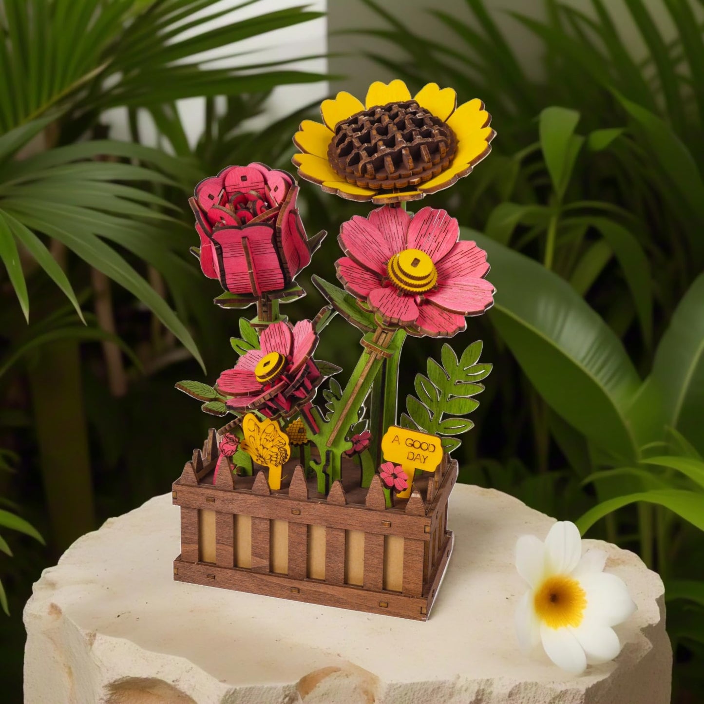 Gueiddi Wooden 3D Puzzles for Adults, 3D Wooden Puzzles House Warming Gift Hobby Kit Stem Home Decor (Wooden Flowers)