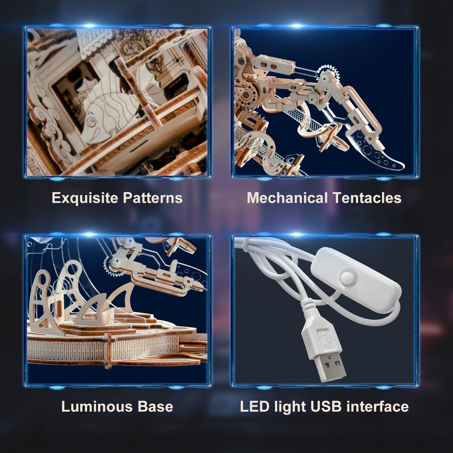 3D Wooden Puzzles for Adults, 3D Puzzle Model Aurora Jellyfish Toys Building Kits, DIY Wood Crafts Cool Toy Hobbies for Men Women, Creative Assembly Gifts