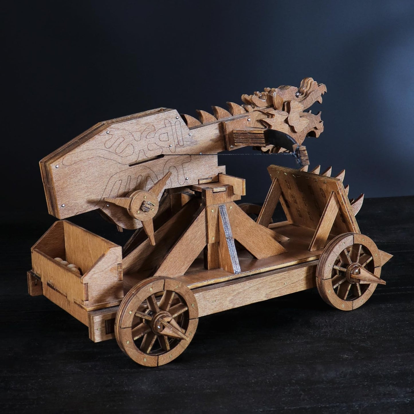 YAQUMW Mini Dragon Ballista Ancient Missile Launcher China Three Kingdoms Chariot Wooden Catapult DIY 3D Puzzles Model Kits STEM Projects Tabletop Toys